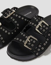 Elena Stud Buckle Sandals, Black (BLACK), large