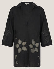Joanna Cutwork Beach Shirt, Black (BLACK), large