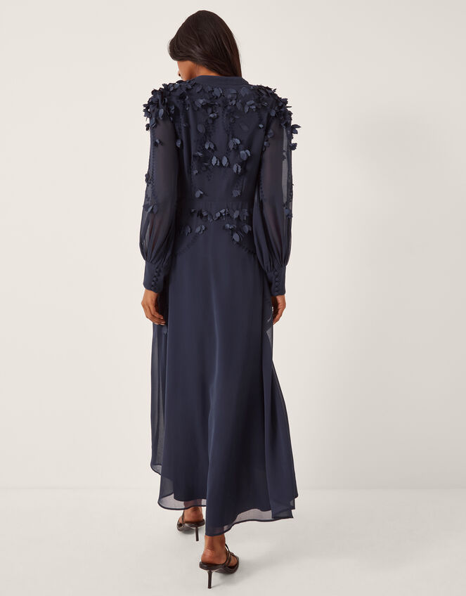 Gwen Appliqué Long Sleeve Midi Dress, Blue (NAVY), large