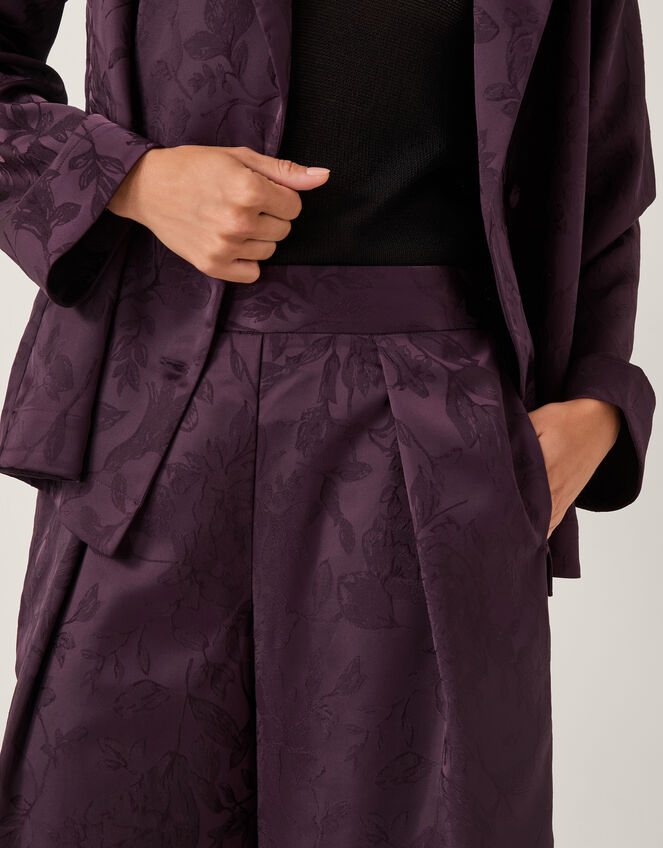 Rory Floral Satin Wide Leg Trousers, Purple (PURPLE), large