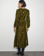 Joyce Embellished Velvet Tea Dress, Yellow (OCHRE), large