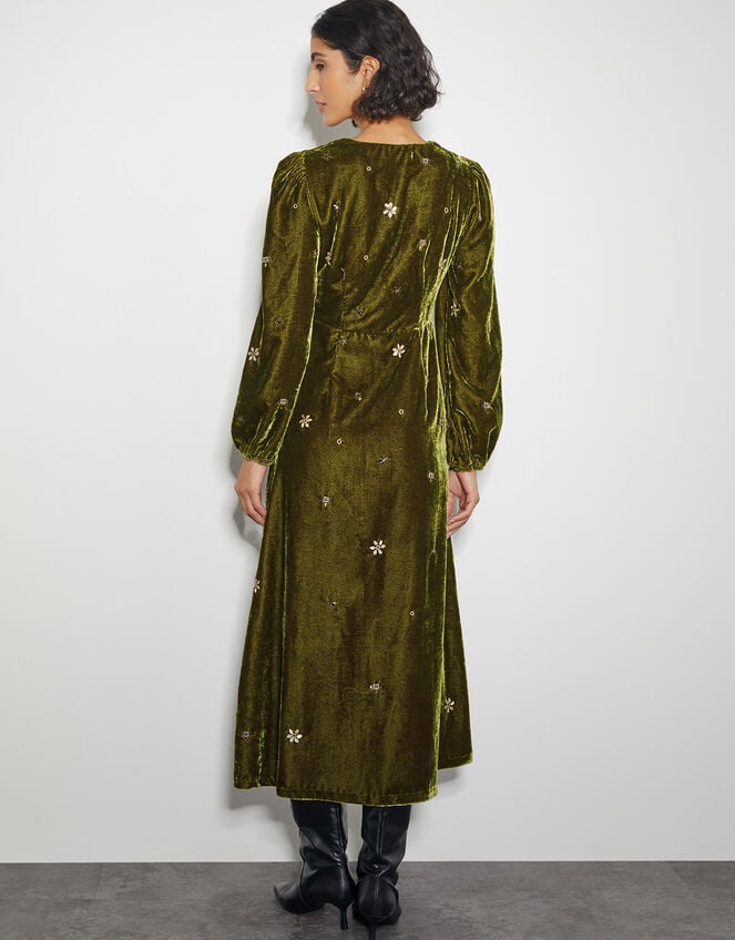 Joyce Embellished Velvet Tea Dress, Yellow (OCHRE), large