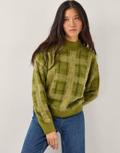Cleo Brushed Check Print Jumper, Green (GREEN), large