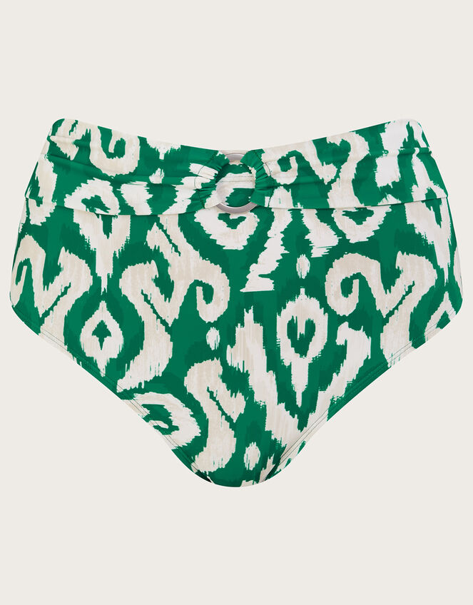 Ikat Print High Waist Bikini Bottoms, Green (GREEN), large