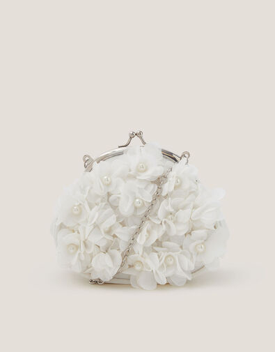 Appliqu&eacute; Floral Cluster Clip Frame Bag, Ivory (IVORY), large
