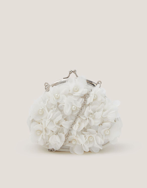 Appliqu&eacute; Floral Cluster Clip Frame Bag, Ivory (IVORY), large