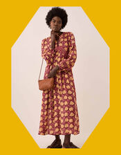 East Zinnia V-Neck Floral Print Midi Dress, Red (BERRY), large