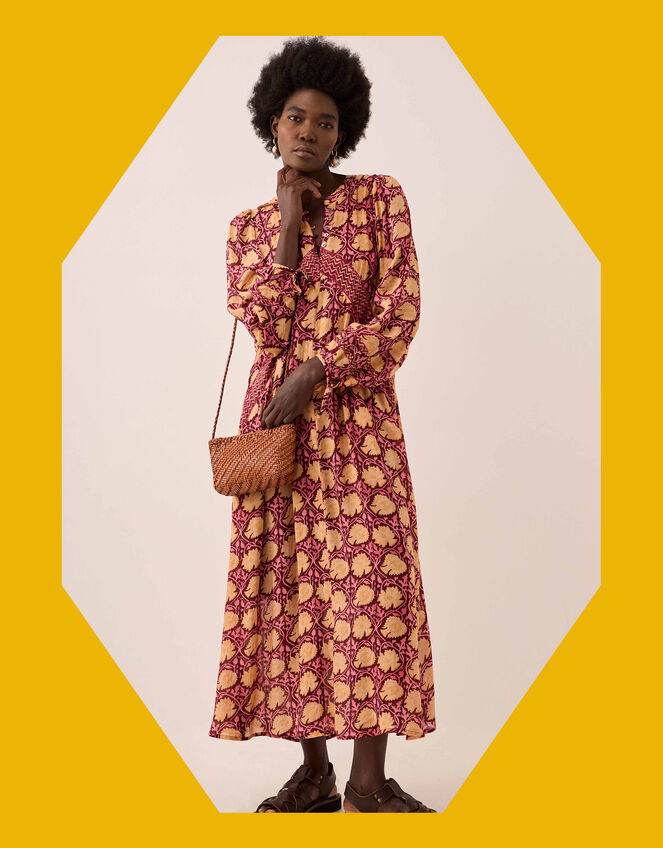 East Zinnia V-Neck Floral Print Midi Dress, Red (BERRY), large