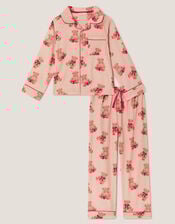 Teddy Bear Print Long Christmas Pyjamas Set, Cream (CREAM), large