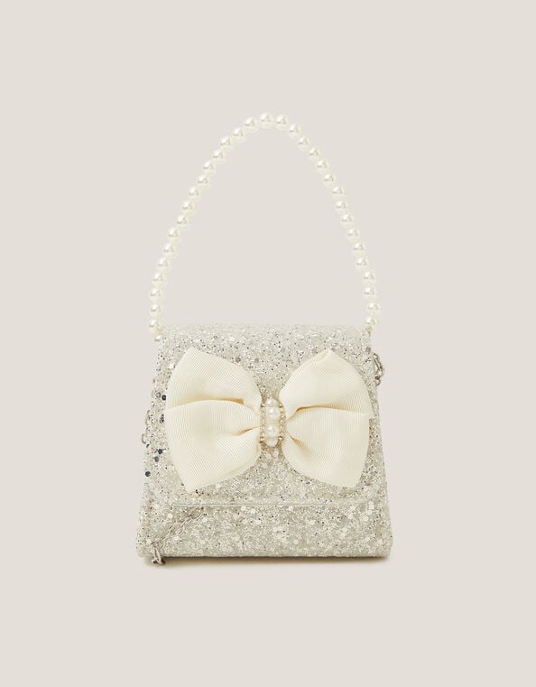 Glitter Pearl Bow Handbag, , large