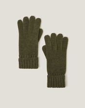 Aster Ribbed Cuff Gloves, Green (KHAKI), large