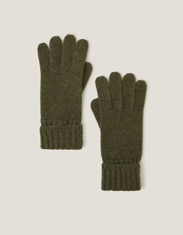 Aster Ribbed Cuff Gloves, Green (KHAKI), large