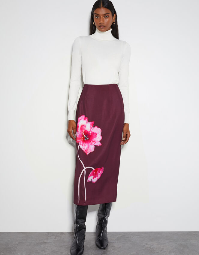 Elizabeth Floral Midi Skirt, Red (BURGUNDY), large