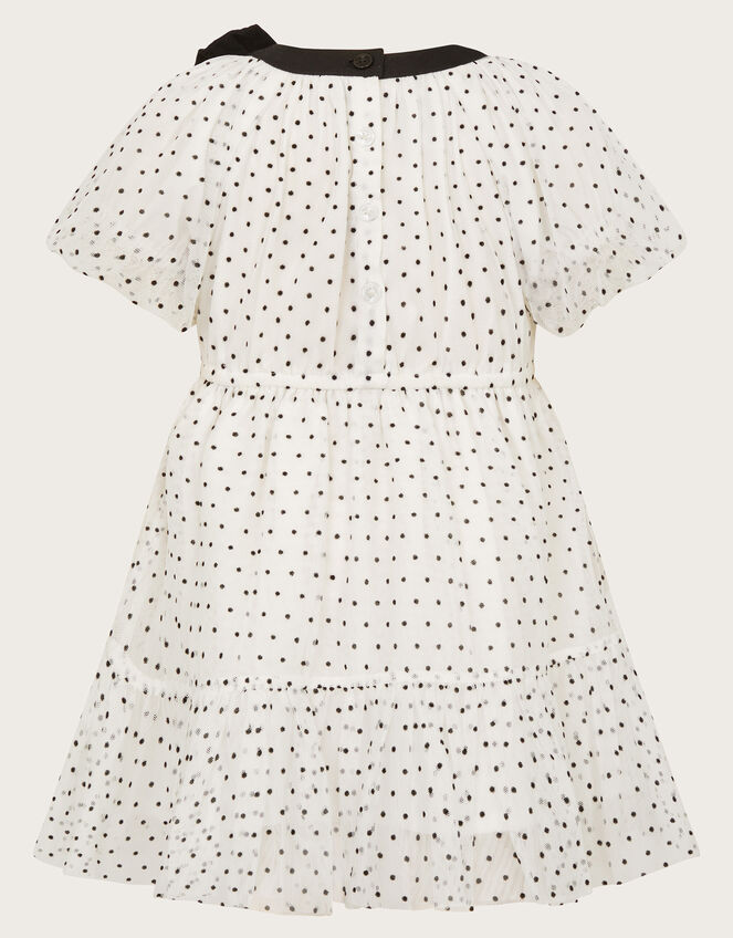 Baby Emily Short Sleeve Spotty Tulle Dress, Ivory (IVORY), large