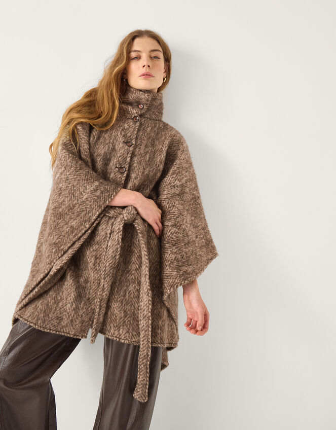 Cara Herringbone Knit Cape, , large