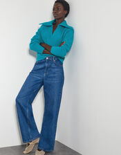 Clover V-Neck Collar Jumper, Blue (TURQUOISE), large