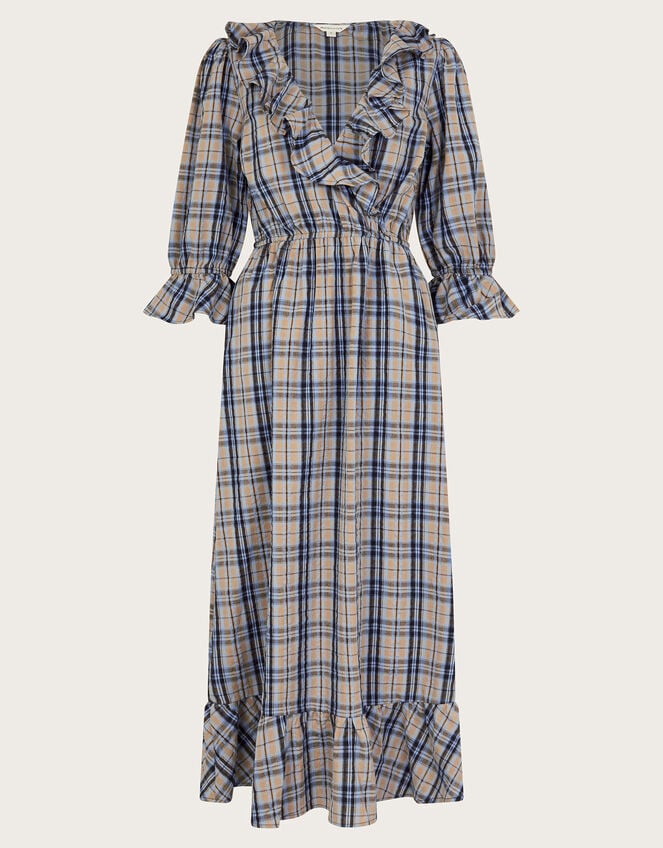 Daisy Check V-Neck Midi Dress, Natural (NATURAL), large