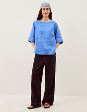 Ingrid Linen Top, Blue (BLUE), large