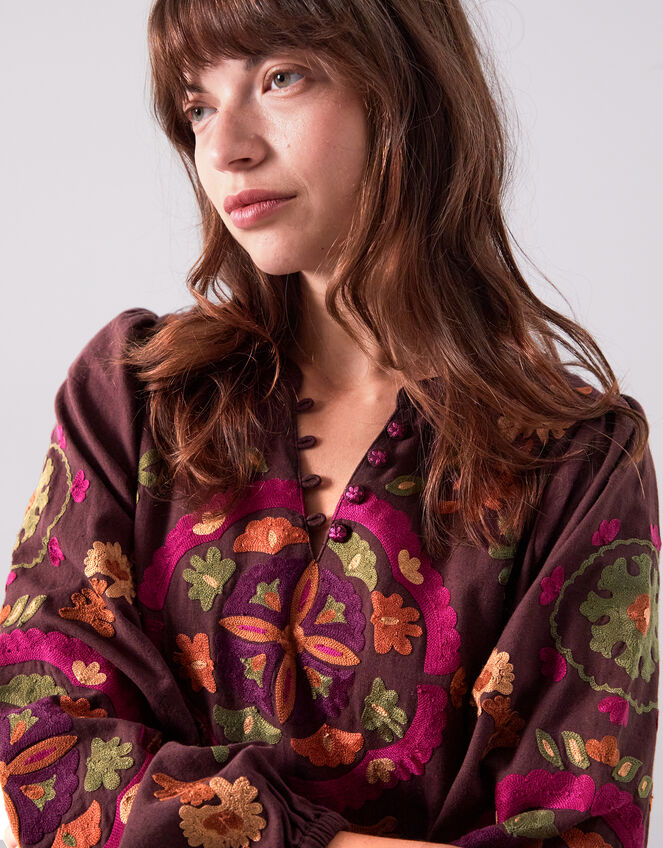 East Preeti Embroidered Long Sleeve Maxi Dress, Red (BERRY), large