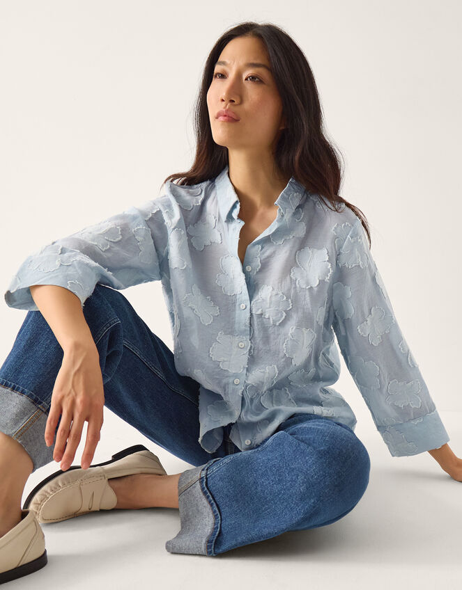 Ayla Floral Jacquard Shirt, Blue (BLUE), large