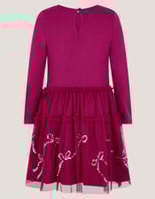 Bow Embellished Jersey Tulle Dress, Red (RED), large