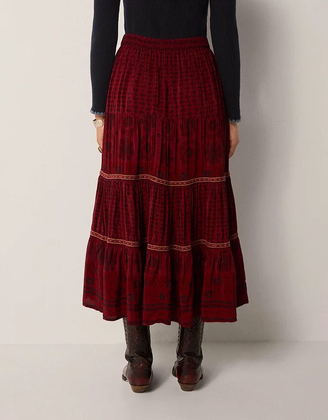 Maison Hotel Josephine Floral Tiered Maxi Skirt, Red (RED), large