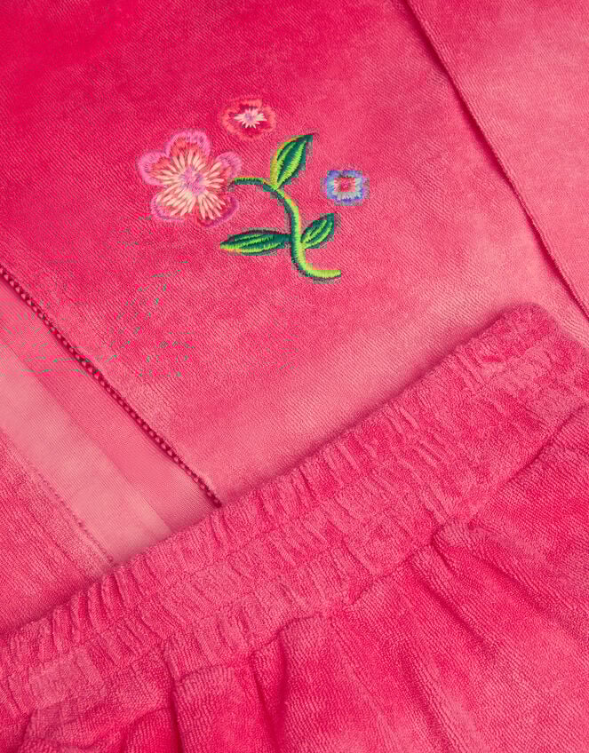 Floral Ombré Terry Zip Hoodie and Shorts Set, Pink (PINK), large