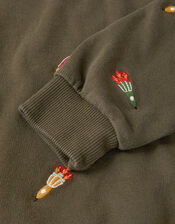 Spaceship Embroidered Polo Sweatshirt, Green (KHAKI), large