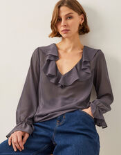 Emmy Sheer Sparkle Frill Blouse, Grey (CHARCOAL), large