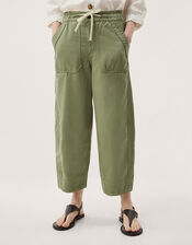 Megan Cropped Barrel Trousers, Green (KHAKI), large