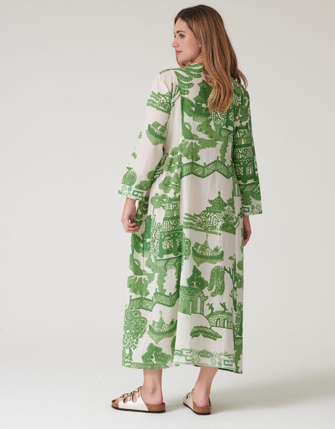 One Hundred Stars Giant Willow Print Midi Dress, Green (GREEN), large