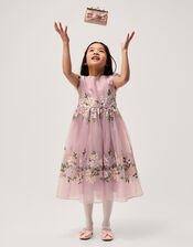 Floral Embroidered Organza Party Dress, Pink (DUSKY PINK), large