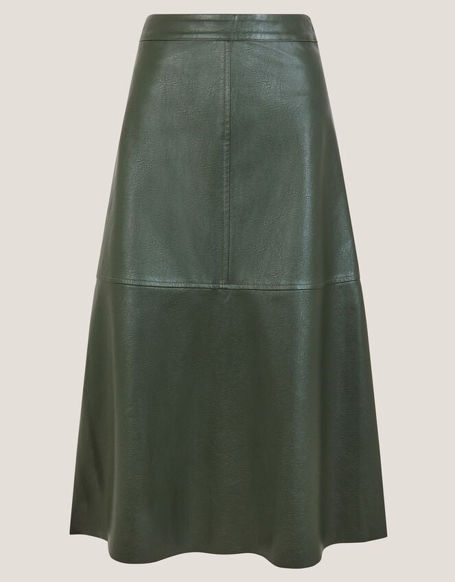 Pippa Faux Leather Midi Skirt, Green (GREEN), large