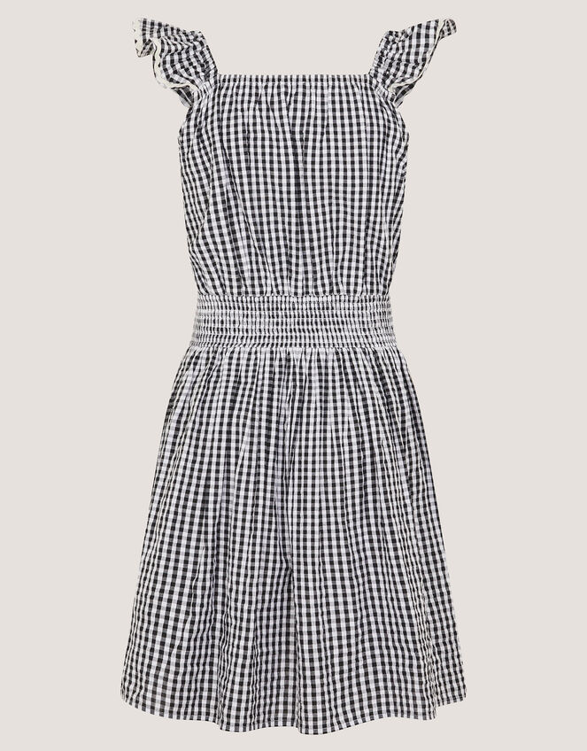 Floral Embroidered Gingham Cut-Out Dress, Black (BLACK), large