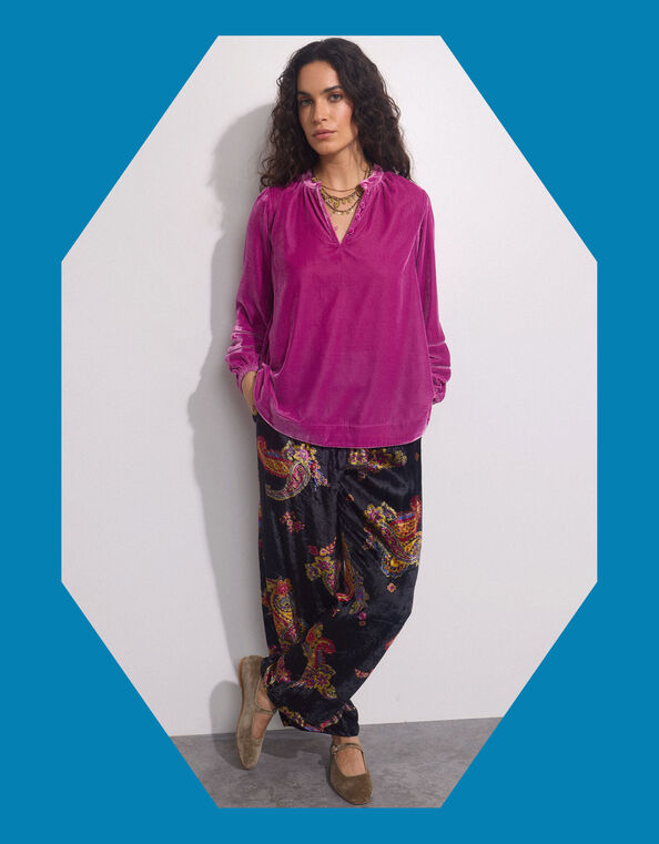 East Lucille Wide Leg Velvet Trousers, Black (BLACK), large