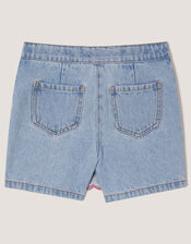 Rhinestone Scallop Denim Skort, Blue (BLUE), large