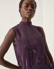 Cassidy Sleeveless Appliqu&eacute; Mini Dress, Purple (PURPLE), large