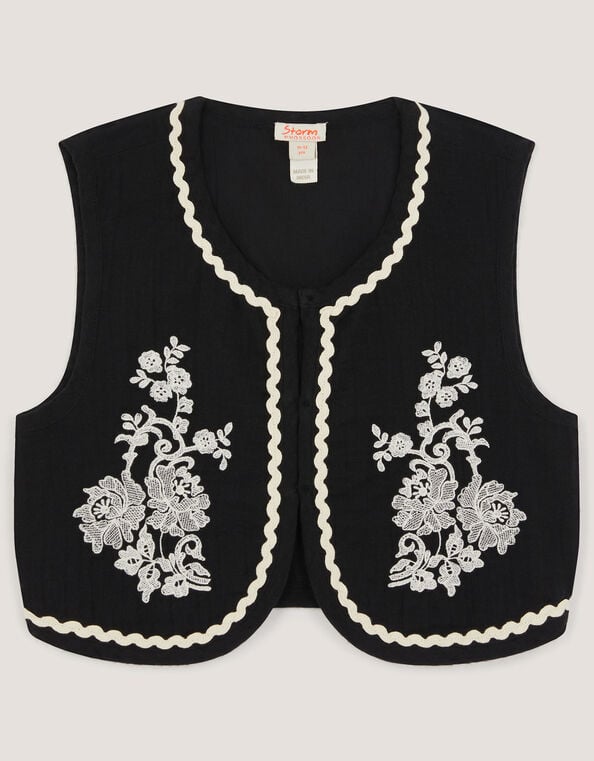 Floral Embroidered Waistcoat, Black (BLACK), large