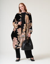 One Hundred Stars Crane Print Velvet Kimono, , large