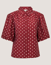 Claire Puff Sleeve Polka Dot Shirt, Red (BERRY), large