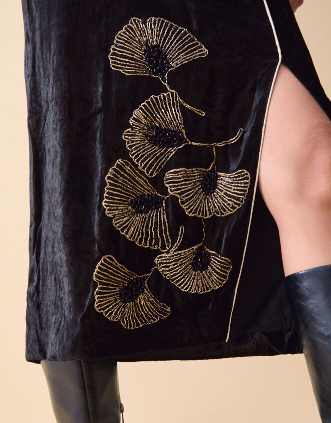 Clemence Alise Floral Embellished Velvet Midi Skirt, Black (BLACK), large