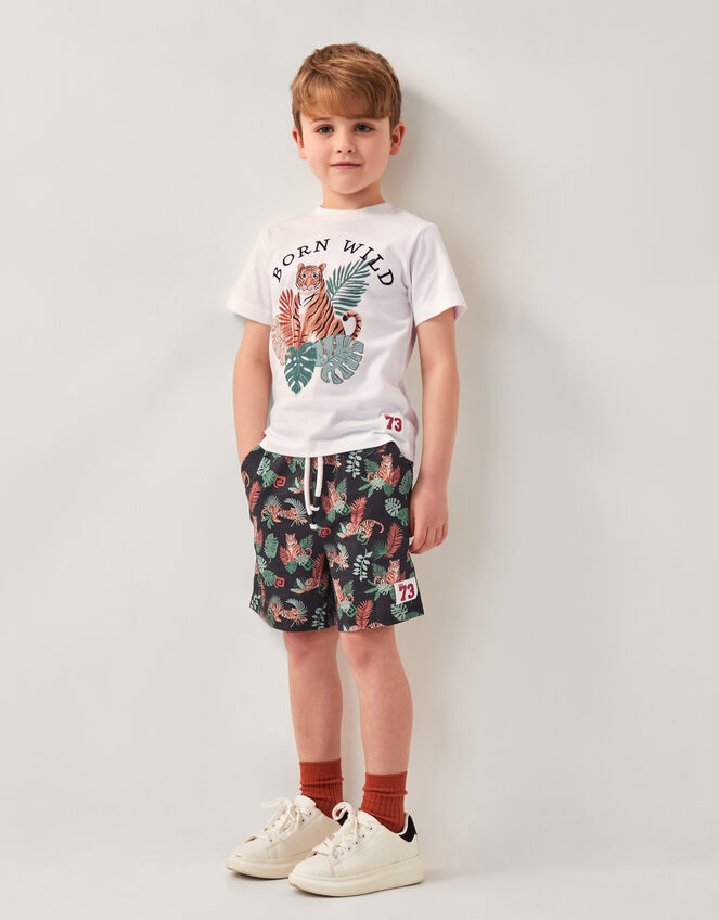 Born Wild Tiger Print Shorts, Blue (NAVY), large