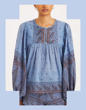 Antik Batik Johri Hand-Woven Paisley Blouse, Blue (BLUE), large