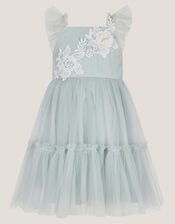 Baby Eva Floral Embroidered Tulle Dress, Green (PALE GREEN), large
