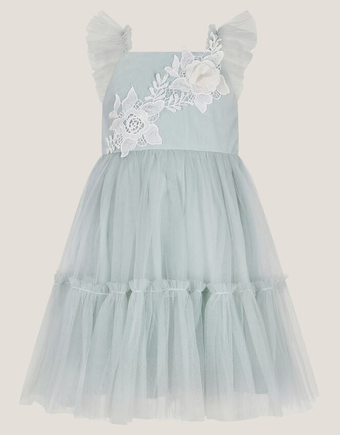 Baby Eva Floral Embroidered Tulle Dress, Green (PALE GREEN), large