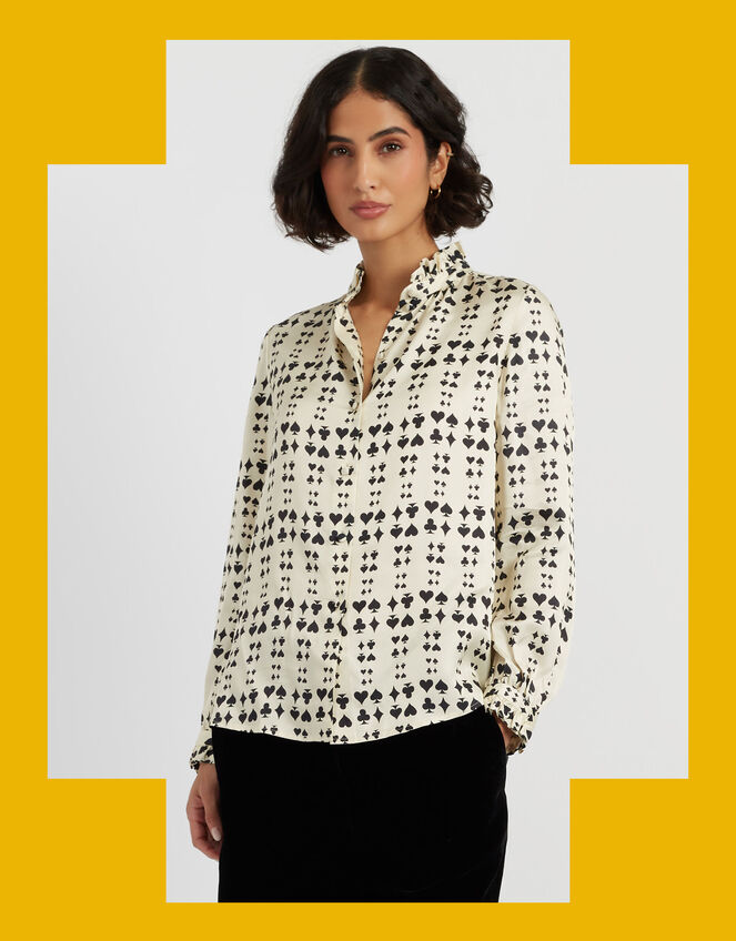 Chinti & Parker Queen of Hearts Ruffle Shirt, Cream (CREAM), large