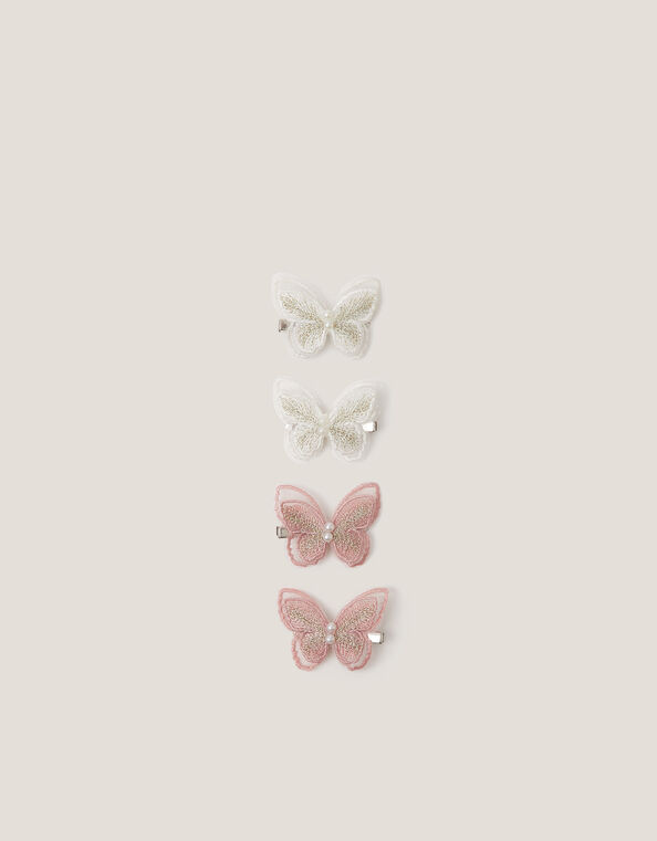 4-Pack Embroidered Butterfly Hair Clips, Pink (PINK), large