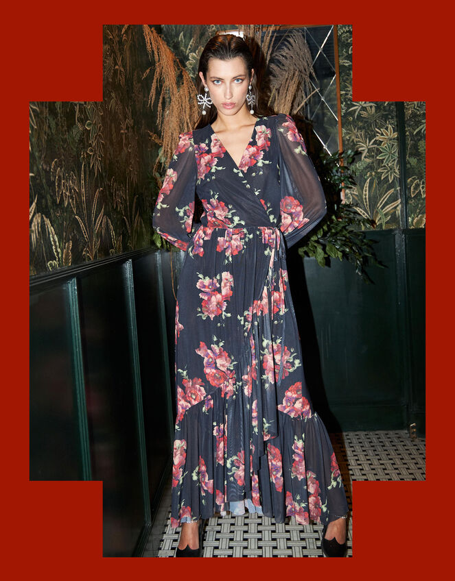 Crās Floral Wrap Maxi Dress, Black (BLACK), large