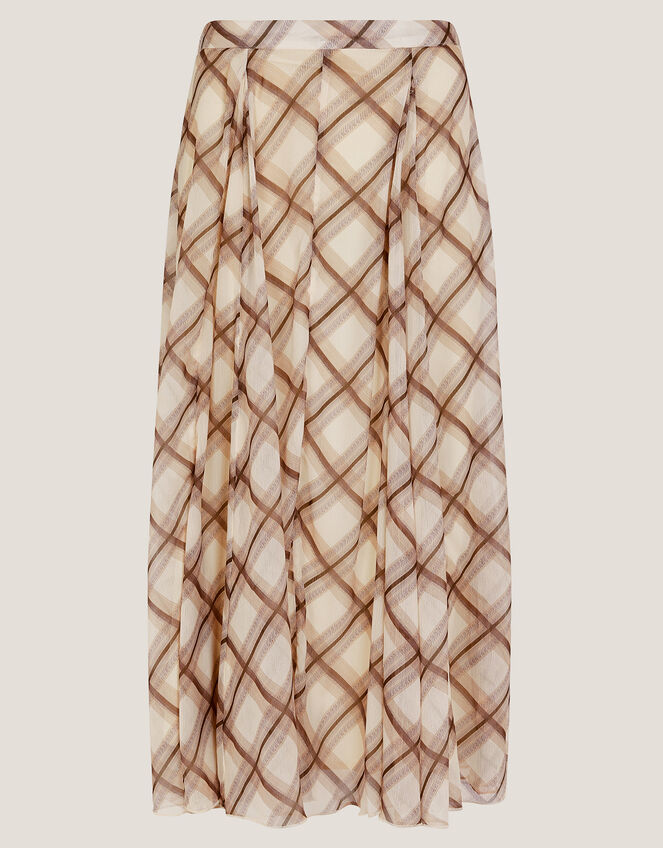 Chelsea Check Print Midi Skirt, Natural (NATURAL), large