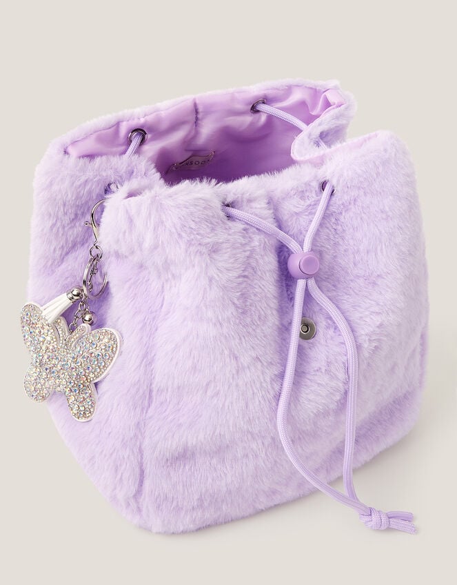 Fluffy Backpack with Butterfly Charm, , large